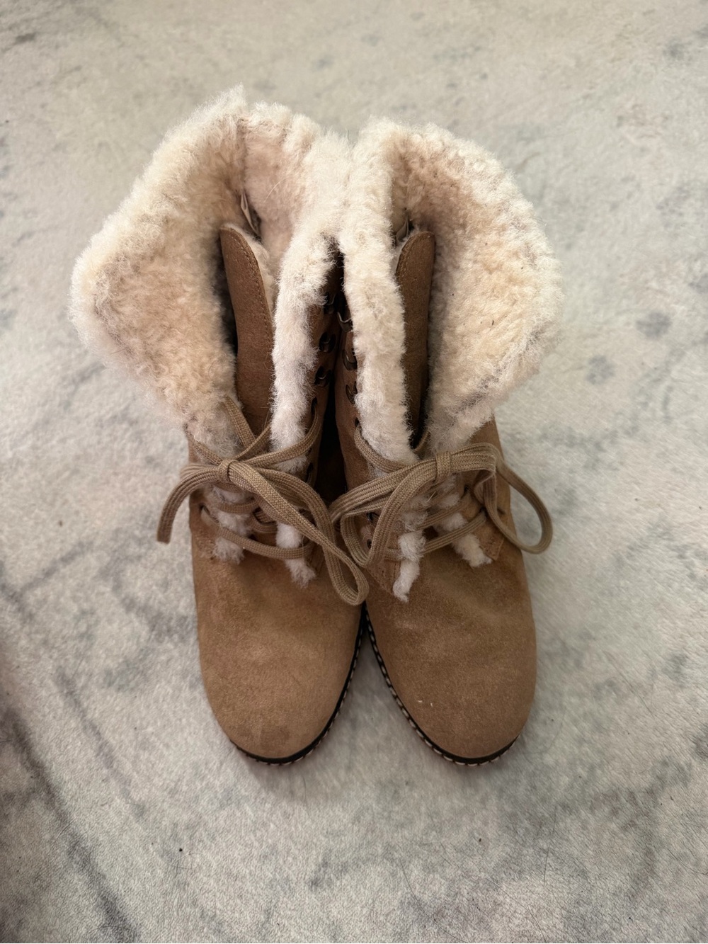 Women's Tan Faux-Shearling Lace-Up Winter Boots